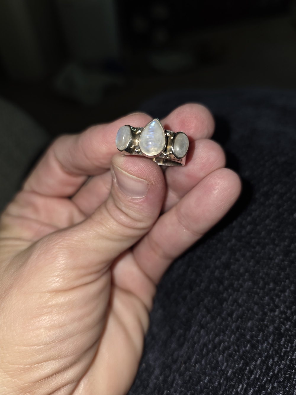 Sterling Silver Moonstone Triple-Stone Ring - Silver/Moonstone Size 8 - Picture 3 of 4